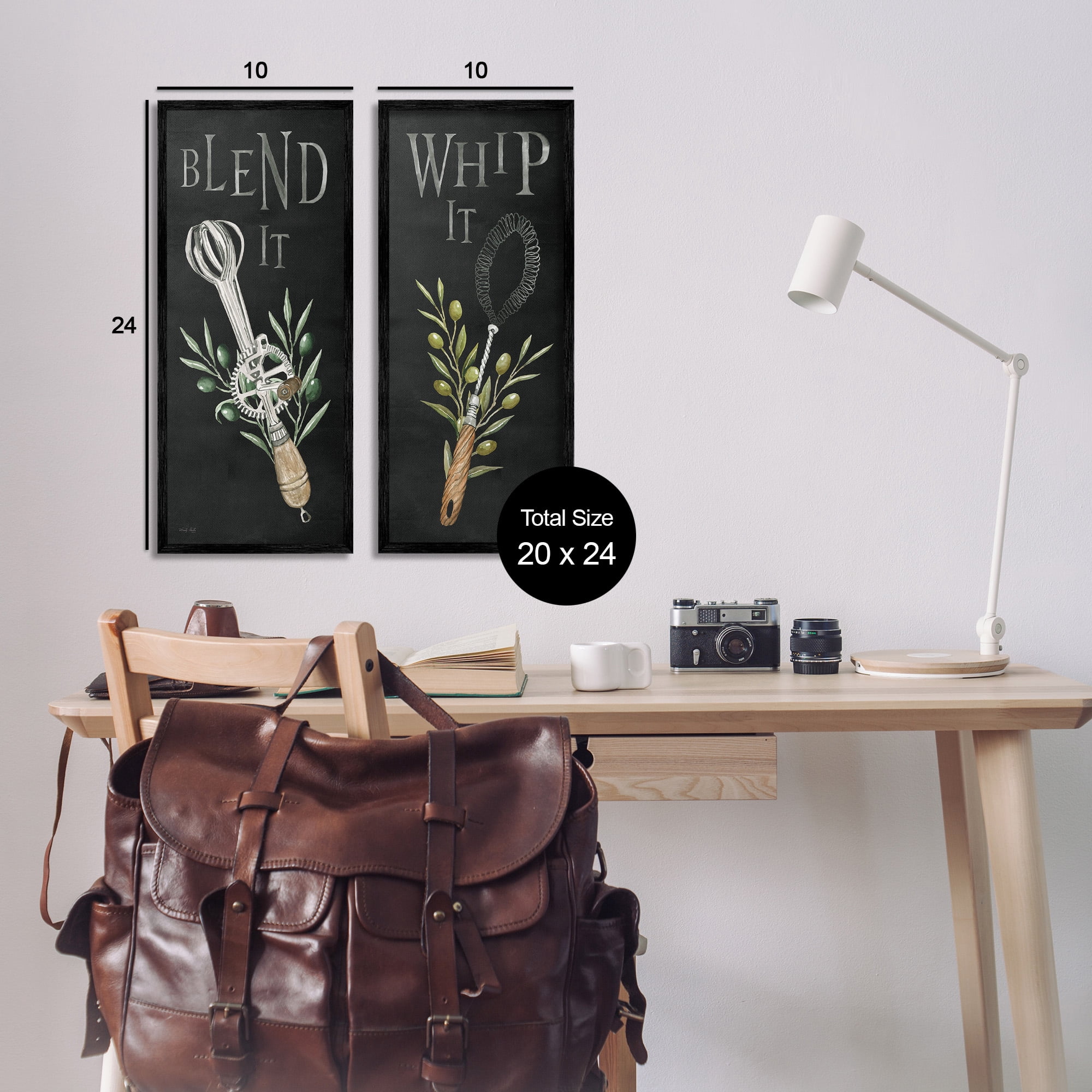 Stupell Industries Vintage Utensil Phrases Botanical & Floral Painting Black Framed Art Print Wall Art, 10 x 24, Set of 2