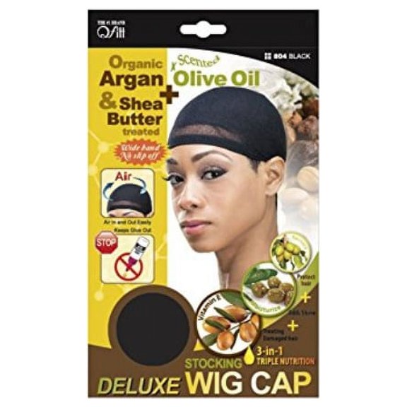 organic argan olive oil & shea butter treated deluxe stocking wig cap #804 black