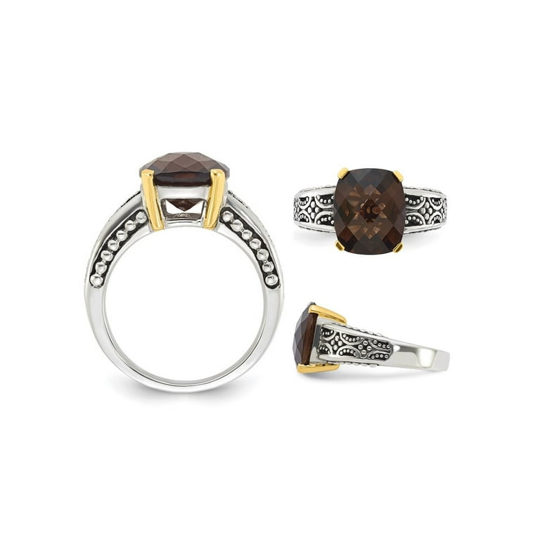 Carat (Ctw) Checkerboard Smoky Quartz Ring in Antiqued