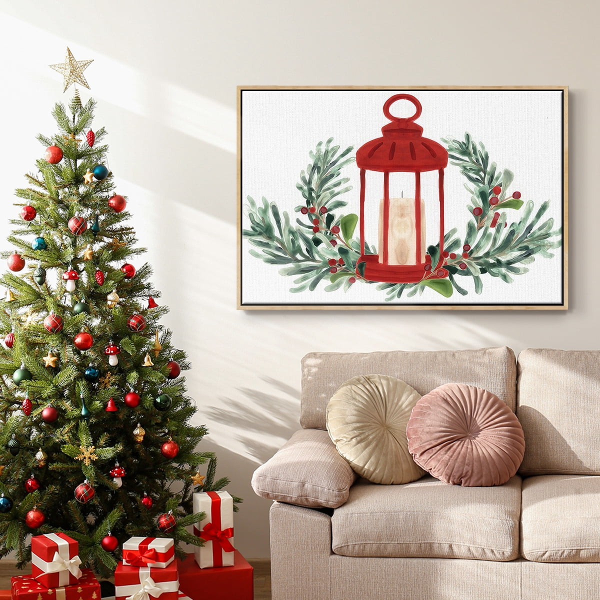 Woodland Holiday Collection A - Framed Gallery Wrapped Holiday Canvas - 27 x 41 - Natural Wood Frame