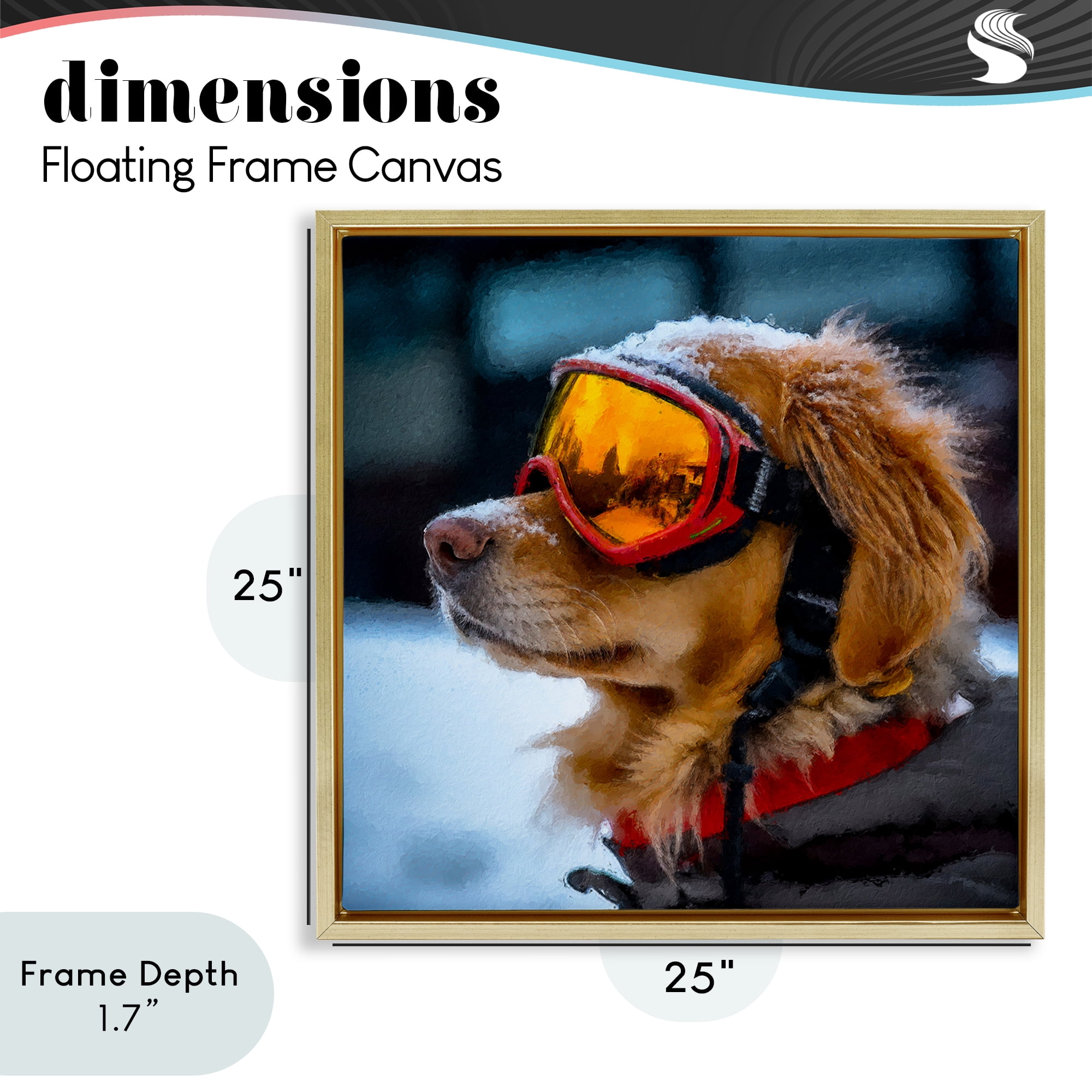 Stupell Industries Ski Goggles Dog Gold Framed Floater Canvas Wall Art, design by Sean Parnell