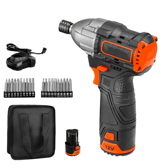KFFKFF Cordless Impact Driver, 1/4 Inch, 3000 RPM Max Speed, 12V Brushless Motor, Electric Driver Kit with Battery, Charger, 20 Bits, LED Light, Ideal for Furniture Assembly, Electrical Work