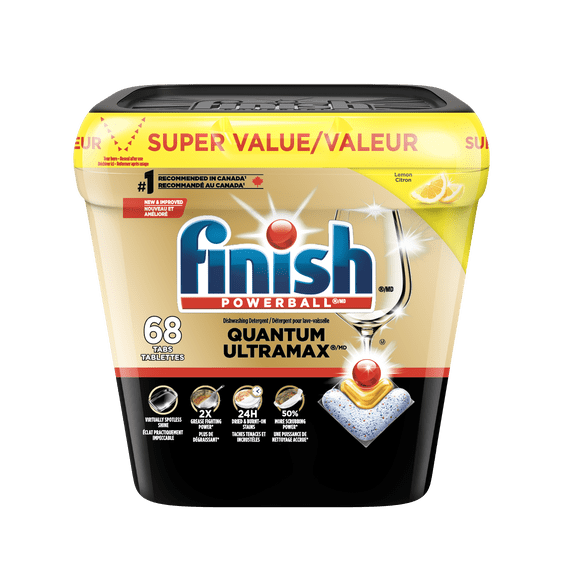 Finish® Quantum UltraMAX® Automatic Dishwasher Detergent, Lemon - Removes burnt-on stains & 24 h dried-on stains, no pre-rinse needed, 68 Count