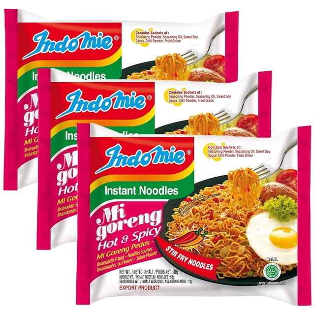Foods Mi Goreng Instant Noodles, Halal Certified, Hot & Spicy Flavor,3 Ounce (Pack of 40)