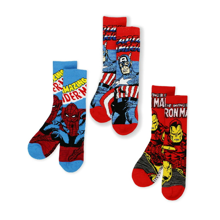 Marvel Avengers Spider-Man Iron Man Captain America Men\'s 3 Pack Crew Socks  MCR2286