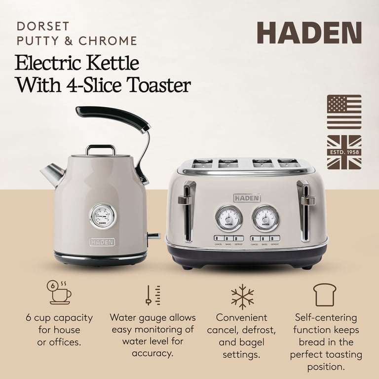 Haden Dorset 4 Slice Wide Toaster & Electric Water Kettle, Putty