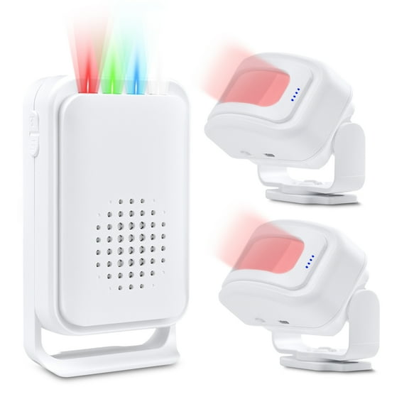 NineLeaf Motion Sensor Alarm,Door Buzzer for Business Entry,Motion Sensor Ring,918ft Long Range,4-color LED light,17Music 5Volume Levels,Easy installation,for Shops,Offices,hotel(1Receiver 2Sensors)