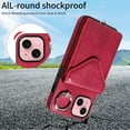 thumbnail image 2 of Allytech iPhone 15 Case with Ring Holder & Shoulder Strap, Retro PU Leather Cards Slots Kickstand Detachable Lanyard Shockproof Wallet Case Cover for Apple iPhone 15 - Red, 2 of 14