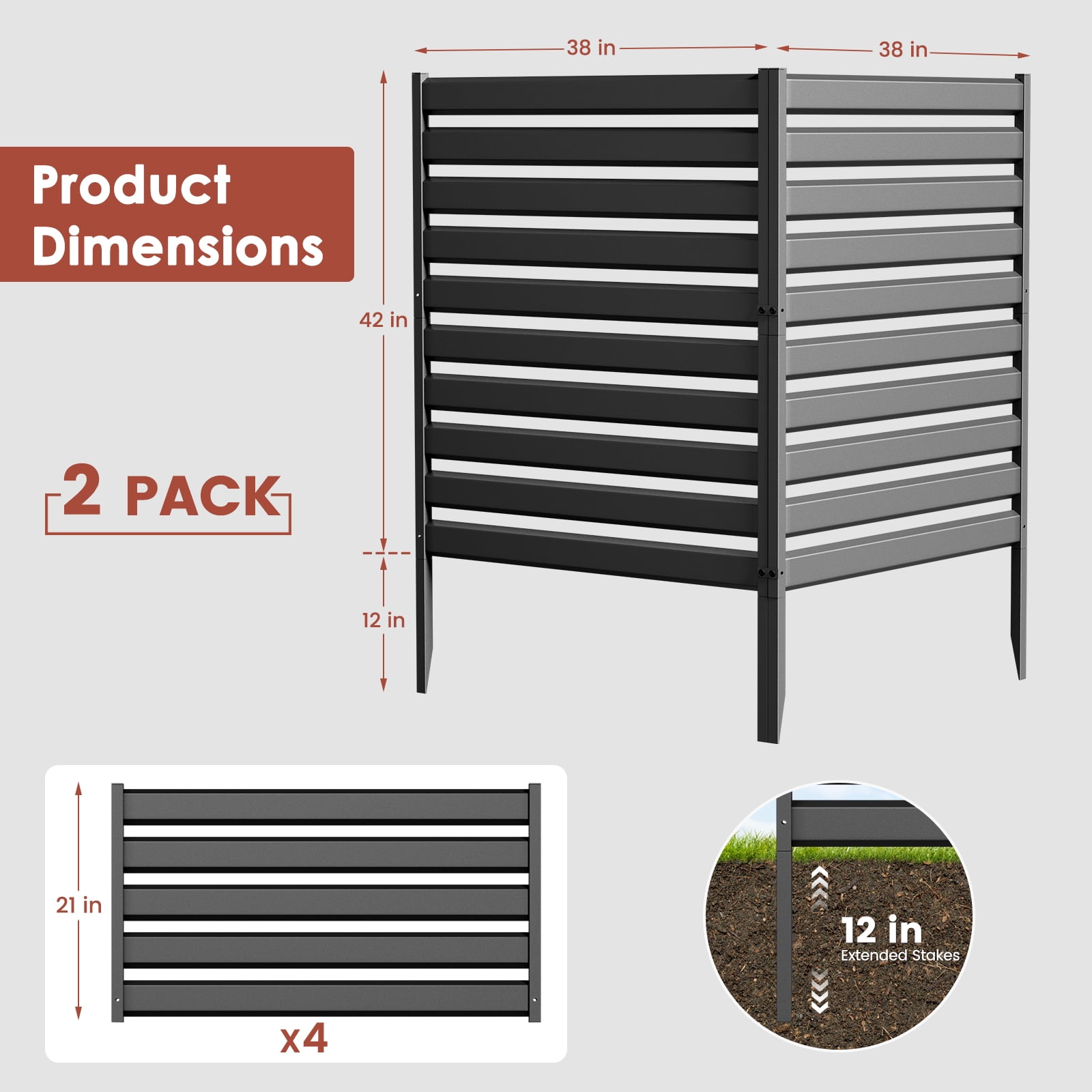 MOPHOTO Heavy Duty Iron Privacy Fence 1 Panel, 38" H x 42" W Freestanding Outdoor Enclosure for Air Conditioner & Trash Can, Decorative Metal Garden Fencing with No-Dig Kit, Black Rust-Proof Iron