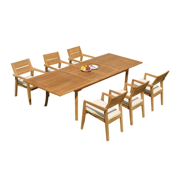 Grade-A Teak Dining Set: 6 Seater 7 Pc: 118" Rectangle Table And 6 Vellore Stacking Arm Chairs Outdoor Patio WholesaleTeak #51VL2407