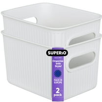 Superio 1.5 L Mini Ribbed Storage Bin- Plastic Storage Basket (White, 2 Pack)