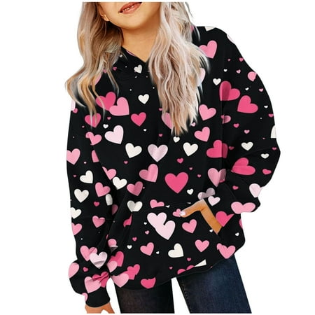 Winter Savings Clearance! Nskgu Cute Hoodies for Teen Girls Trendy Preppy Hooded Sweatshirts Oversized Long Sleeve Shirts Heart Printed Clothes for Girls Valentine s Day