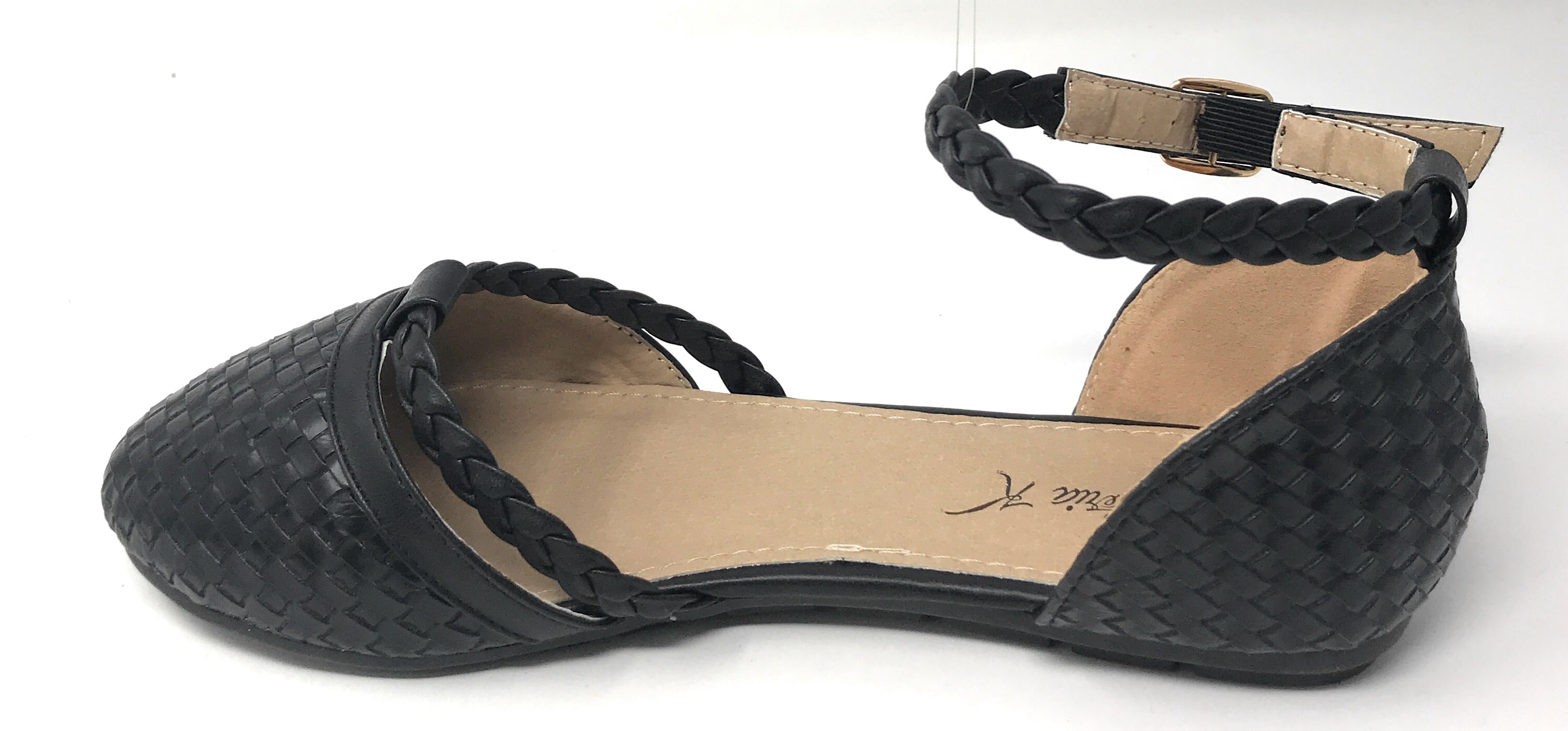 Victoria K Women's Basket Weave With Braid Straps Ballerina Flats