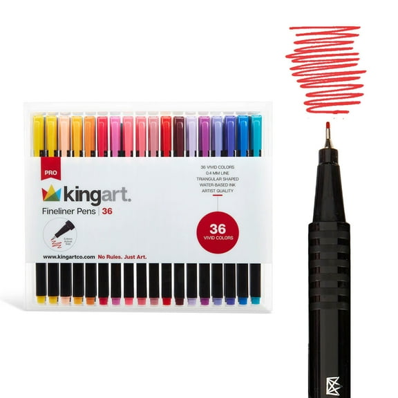 Kingart Pro Fineliner Pens, 0.4mm Line Width, Triangular Ergonomic Barrel, Set of 36 Unique Colors