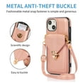 thumbnail image 3 of Allytech Card Holder Case for iPhone 15, Premium PU Leather Kickstand Case with Metal Anti-Theft Buckle & Shoulder Strap, Shockproof Drop Protection Comfortable Grip Case, Rosegold, 3 of 7