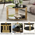 thumbnail image 3 of GZXS Modern Round Coffee Table, Golden Metal Frame with Black Tempered Glass Top & Open Shelf, 31.5" Stylish Accent Table in Asymmetrical Design, Easy Assembly, 3 of 7