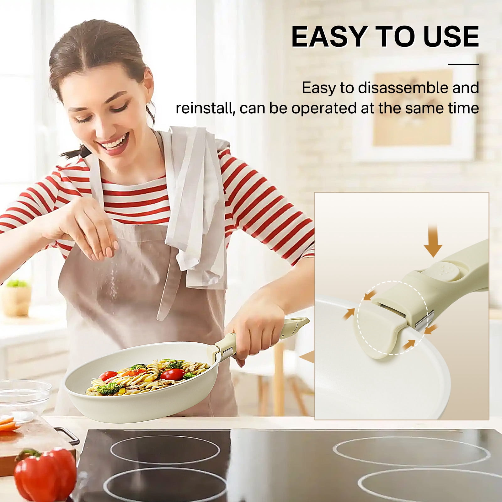 Innerwell 7pcs Nonstick Pots and Pans Set Cookware Detachable Handle Kitchen Set Removable Handle