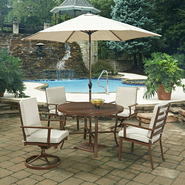 Key West 7 Pc Round Outdoor Dining Table 2 Swivel Rocking Chairs 2