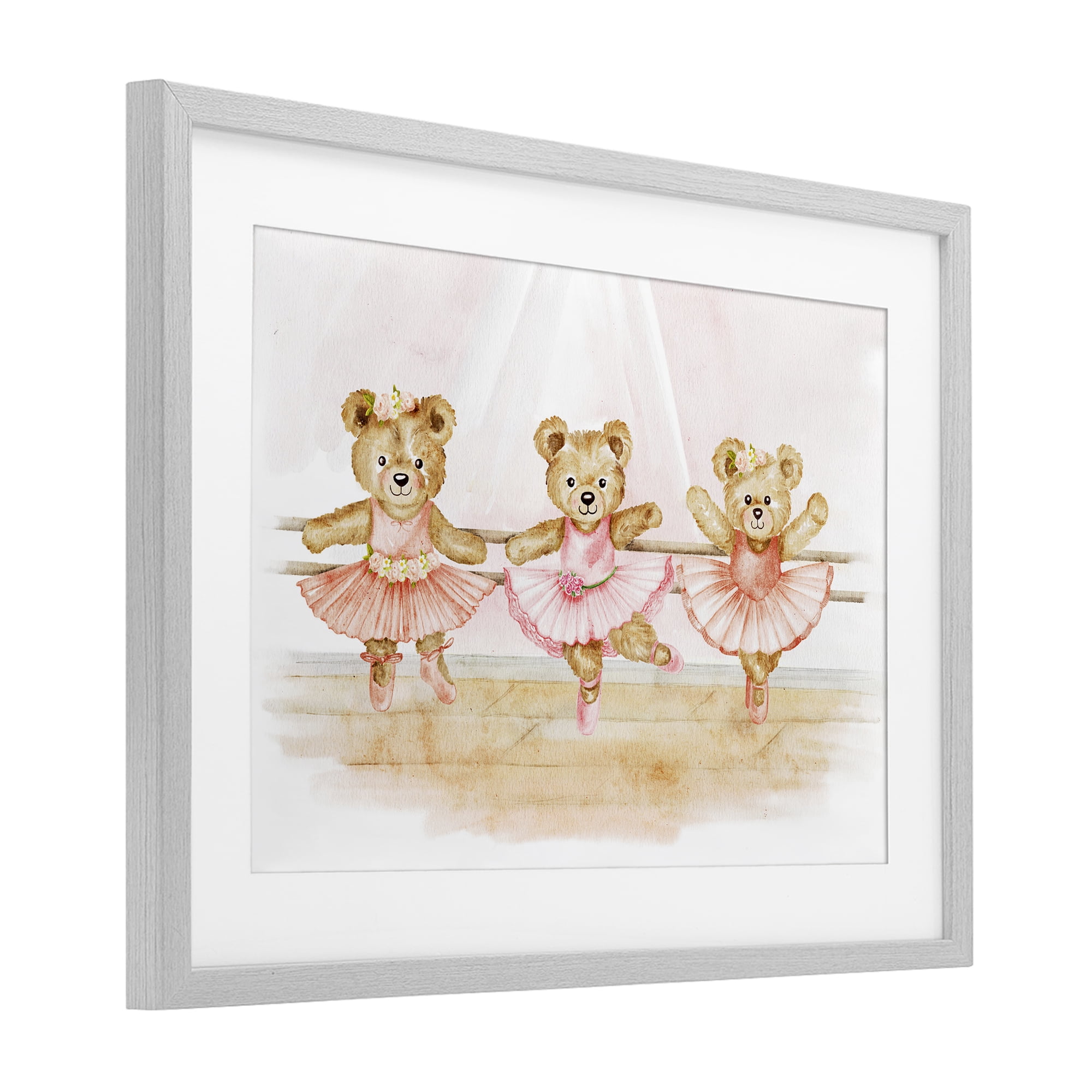 Ballet Teddies Triplet Gray Framed Print Under Glass, design by Amy Hall