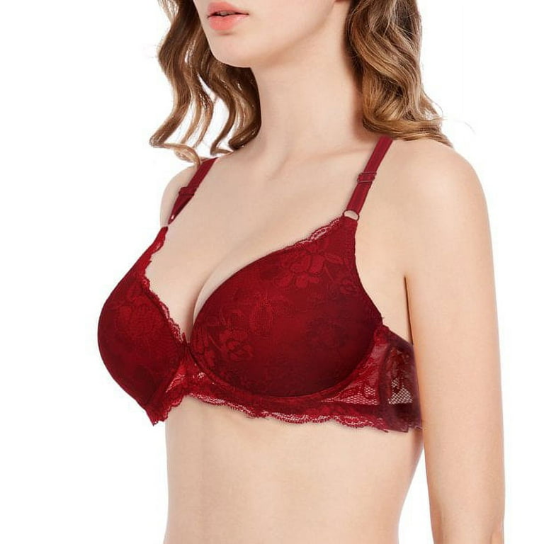  Womens Plus Size Bras Full Coverage Lace Underwire Unlined  Bra Up To J Lipstick Red 34F