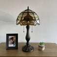 thumbnail image 4 of Tiffany Table Lamp Gold Stained Glass Baroque Style Lavender Pull Chain Switches LED Bulbs Included Bedroom Living Room 12"W*12"D*22"H, 4 of 4