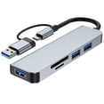thumbnail image 1 of Estación de acoplamiento Hub tipo C a USB 3.0 Estación de acoplamiento 5 en 1 con puerto USB 3.0 Puertos USB 2.0 Lector de tarjetas SD/TF Divisor USB ultradelgado Plug and Play Compatible con computad, 1 of 8
