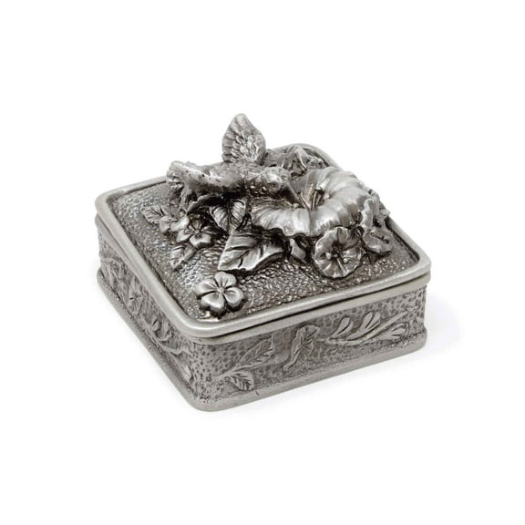 Supreme Housewares Vintage Hummingbird Square Pewter Jewelry Trinket Box