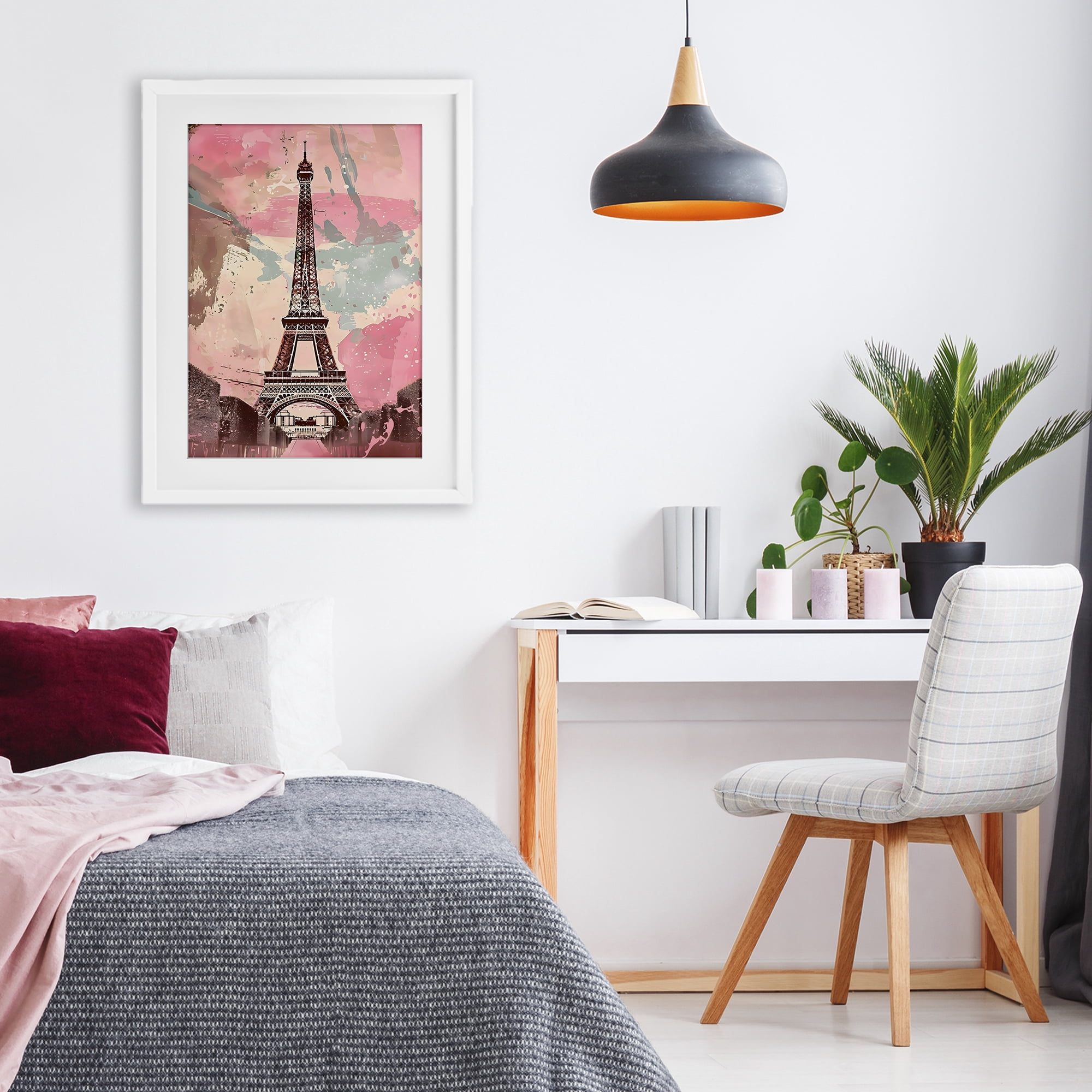 Stupell Industries Parisian Tower Pink & Blue White Framed Print Under Glass, design by Creative Studio