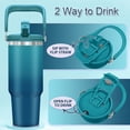thumbnail image 2 of JOUALY 40oz Tumbler with Handle and Flip Straw Lid, Leak Proof Vacuum Insulated Stainless Steel Travel Mug, Water Bottle Insulated for School, Home, Fit in Car Cup Holder（Dark green）, 2 of 7