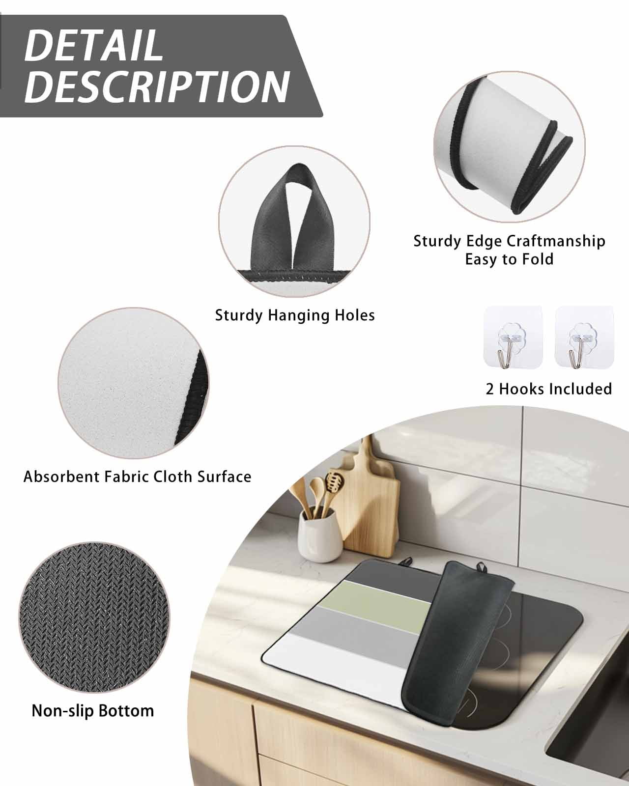 Stove Top Covers for Electric Stove, Grey Green Striped Glass Stovetop Cover Protector, Farmhouse Modern Induction Cooktop Protector Oven Mat for Kitchen Countertop 24"x21"
