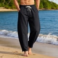 thumbnail image 3 of Homeyce Mens Linen Casual Dress Pants Elastic Drawstring Waist Wide Leg Pants with Pockets Cotton Linen Long Pants Loose Fit Summer Yoga Beach Lightweight Trousers,Black S, 3 of 4