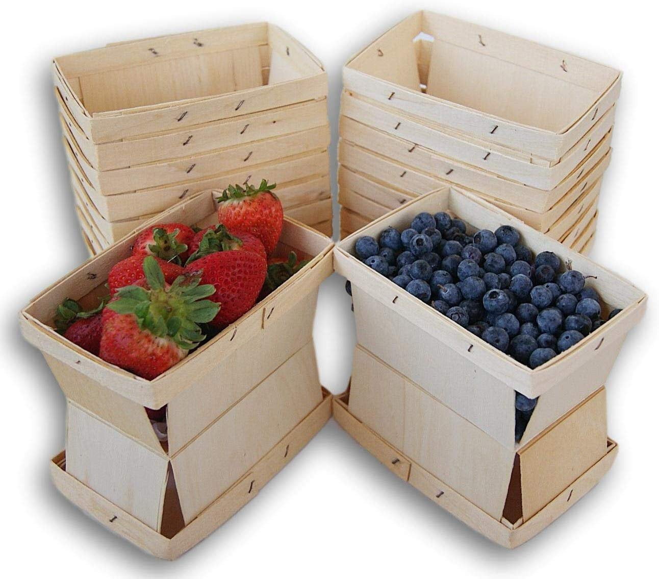 Pint Rectangular Vented Wooden Berry Baskets Set of 6