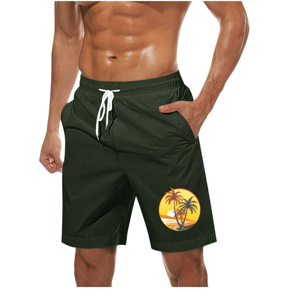 cocolona Mens Summer Vacation Beach Shorts Fashion Casual Hawaiian Print Elastic Waist Drawstring Swim Shorts Plus Size Board Shorts with Pockets