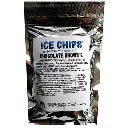 Low Fat Chocolate Candy - ICE CHIPS Birchwood Xylitol Candy in Large 5.28 oz Resealable Pouch; Low Carb & Gluten Free (Chocolate Brownie)