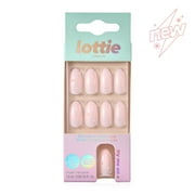 Lottie London Stay Press'd, Press on Nail Set, Pink with 3D Pearls Almond Shape, Glazed Pearl, 24 Nails