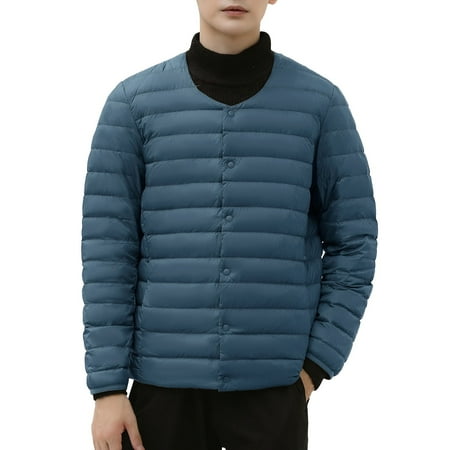 GWAABD Mens Fishing Jacket Men Round Neck Packable Ultra Light Weight Short Down Jacket