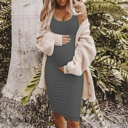 

Shldybc Maternity Tank top Soft Sleeveless Pregnancy Loungewear Two Piece Set Ruched Side Round Neck Shirt Activewear Maternity Clothes Summer Dress on Clearance