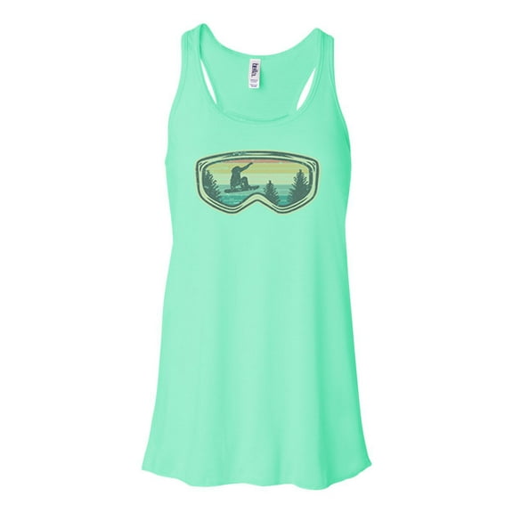 "Women's Snowboarding Tank Top, Snowboard Goggles, Racerback, Soft Bella Canvas, Snowboard Shirt, Gift For Her, Skiing Apparel, Snow Goggles, Mint , SMALL"