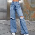 thumbnail image 5 of YYDGH Women Ripped Boyfriends Jeans High Waist Baggy Denim Pants Wide Leg Straight Trousers Y2k Streetwear Pants Dark Blue M, 5 of 7