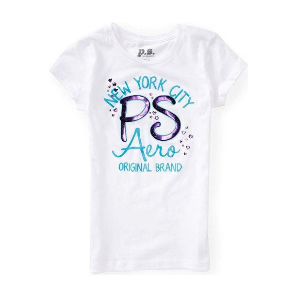 Aeropostale Girls Foil Hearts Graphic T-Shirt, Blanco, L (12)
