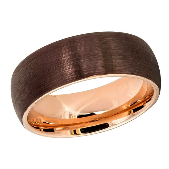 Free Engraving Personalized Custom Engraving Men's Women's Tungsten Wedding Band 8mm Semi-Domed Brushed Brown IP Plated outside & Rose Gold IP Plated InsideSZ: 9