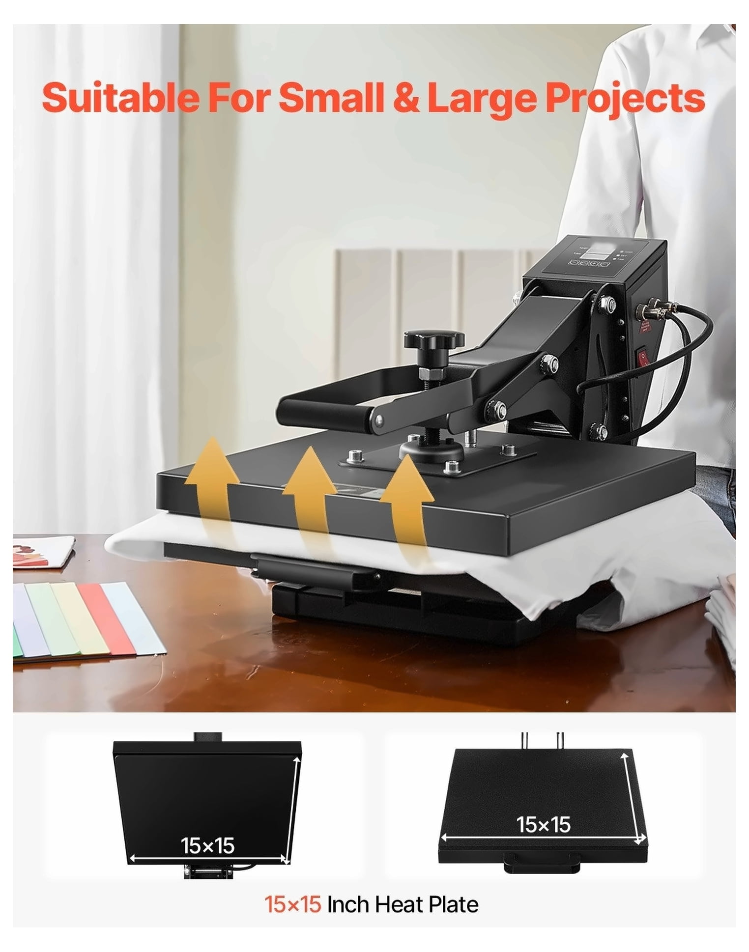 Heat Press Machine 15x15 inch, Sublimation Printer Transfer for T-shirts, DIY Crafts, Hats, Pillows - Digital Control, Adjustable Pressure
