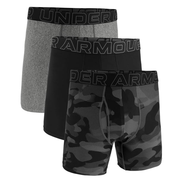UNDER ARMOUR Calzoncillos bóxer para hombre, pack de 3 - Performance Tech Boxer Briefs - Novelty 6 in, Camouflage, Stretch Negro/Gris L (Large)