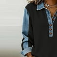 thumbnail image 4 of Plus Size Button Down Shirts for Women Women's Solid Color Casual Long Sleeved Lapel Button Denim Splicing Pullover Sweatshirt Tops, 4 of 6