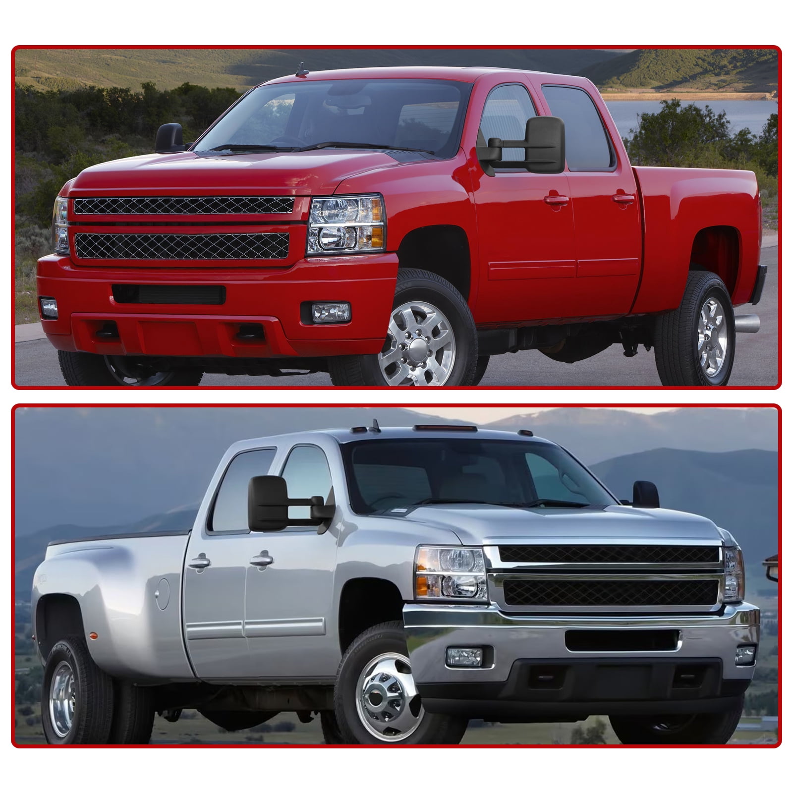 LEDKINGDOMUS Power Heated Towing Mirrors for 2014-2018 Silverado Sierra 1500/2015-2018 2500HD 3500HD, Telescopic Manual Fold, Switchback Turn Signal Running Lights, Plug & Play Installation (Black)