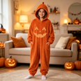 thumbnail image 2 of Otqutp Kids Halloween Fleece Jumpsuit Jack O Lantern Hooded Jumpsuit Full Zip One Piece Fall Warm Dress Up Clothes 2-13 Years, 2 of 4