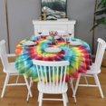 thumbnail image 2 of Colorful Tie Dye Pattern Round Tablecloth 60"x60",Wrinkle Wipeable Table Cloth for Kitchen Dining Room Picnic Patio Party, 2 of 6