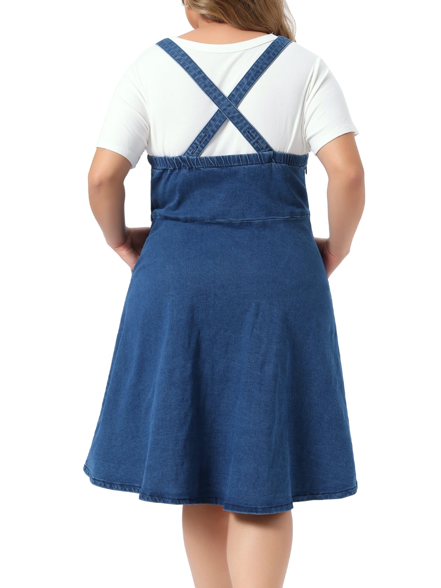 DARING DIVA Women's Plus Size Denim Overall Adjustable Straps Pockets Dress 4X Blue