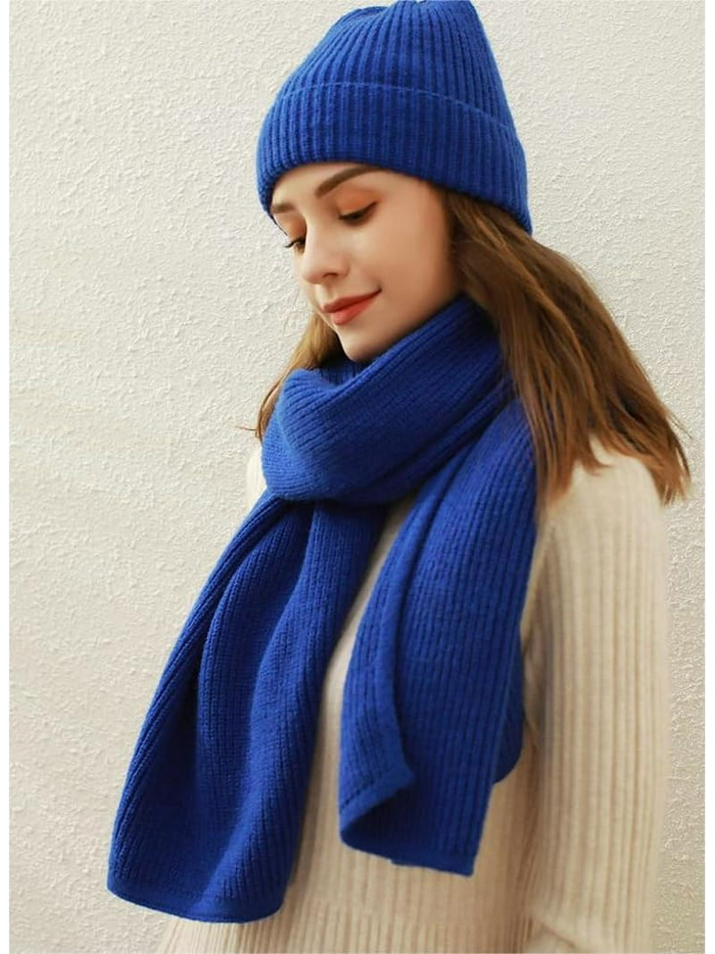 Kukuzhu Women's Solid Ribbed Knit Scarf Soft Thick Vintage British