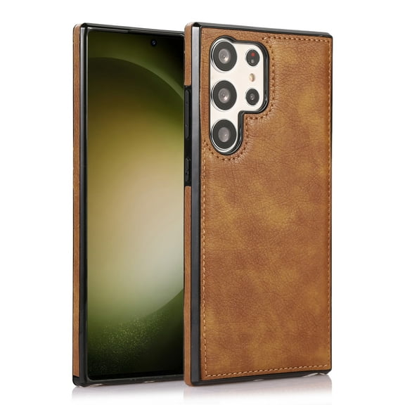 for Samsung Galaxy S24 Ultra Back Case, Classic Premium PU Leather Drop Protective Ultra Slim Shockproof Anti-Scratch Anti-scratch Phone Case Hard Back Cover for Samsung Galaxy S24 Ultra, Brown